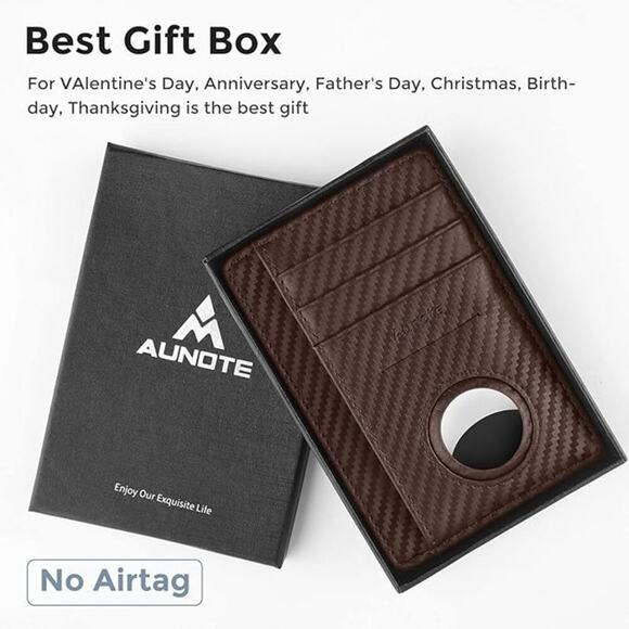 Slim Genuine Leather AirTag Wallet – RFID Blocking Leather Card Holder by Aunote - Picture 2 of 7